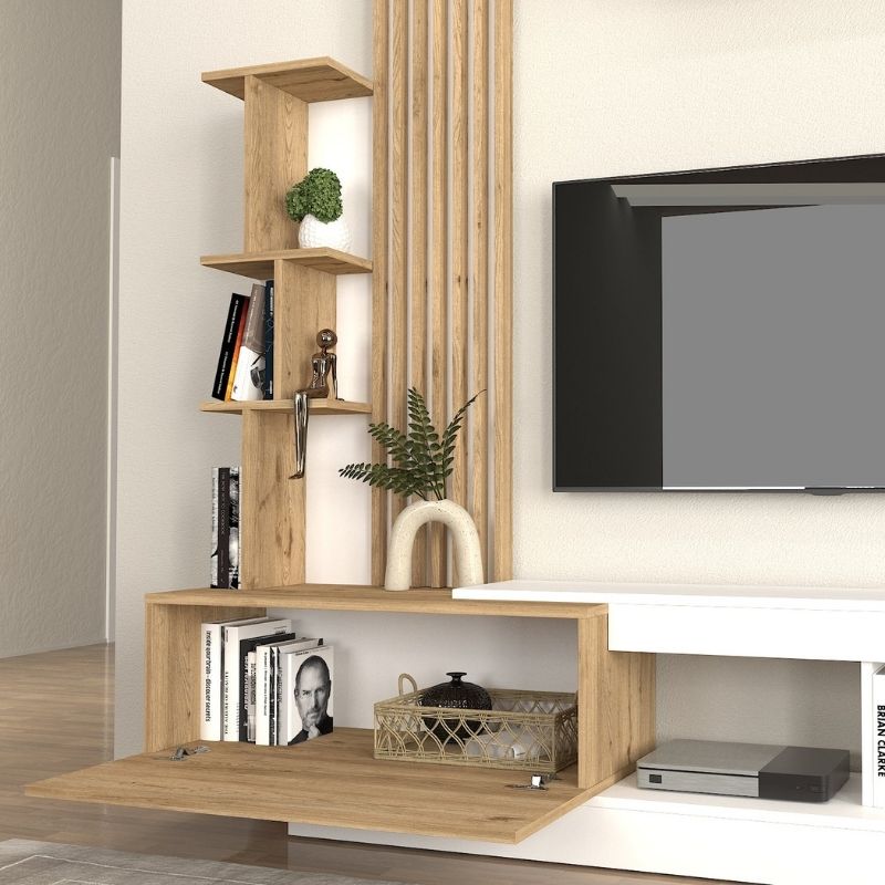 Σύνθεση Τηλεόρασης Vermont Χρώμα Λευκό - Sepet Oak 180x40x193,8