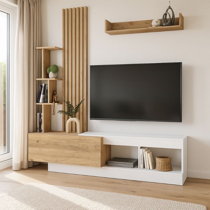 Σύνθεση Τηλεόρασης Vermont Χρώμα Λευκό - Sepet Oak 180x40x193,8