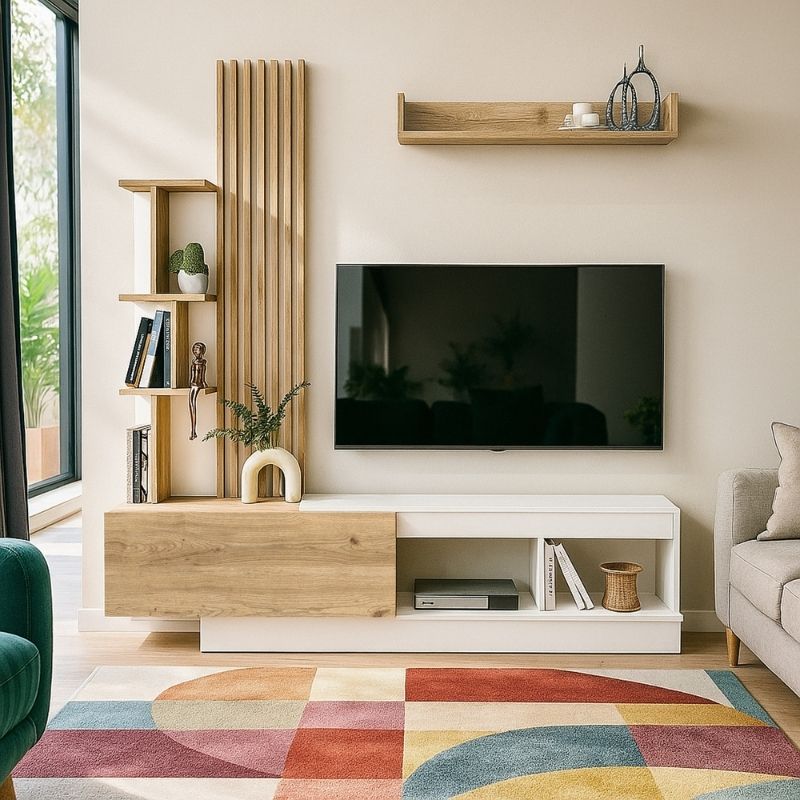 Σύνθεση Τηλεόρασης Vermont Χρώμα Λευκό - Sepet Oak 180x40x193,8