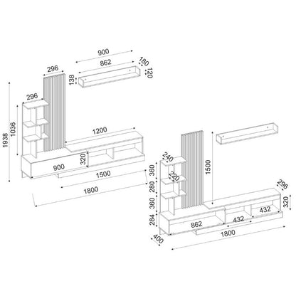 Σύνθεση Τηλεόρασης Vermont Χρώμα Λευκό - Sepet Oak 180x40x193,8