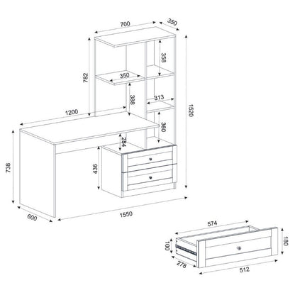 Γραφείο Εργασίας Mantra Χρώμα Λευκό 150x60x152