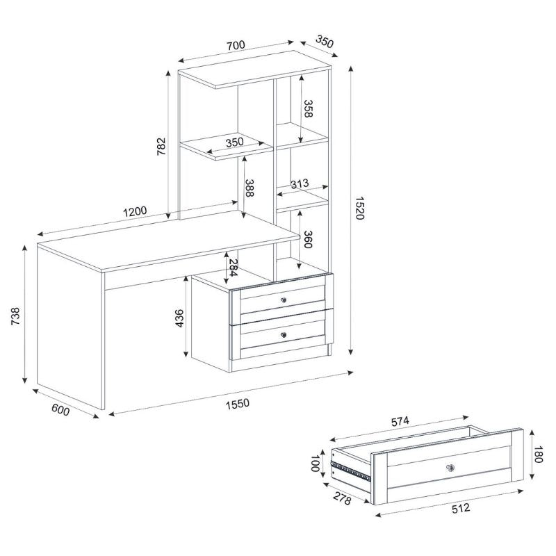 Γραφείο Εργασίας Mantra Χρώμα Ανθρακί 150x60x152