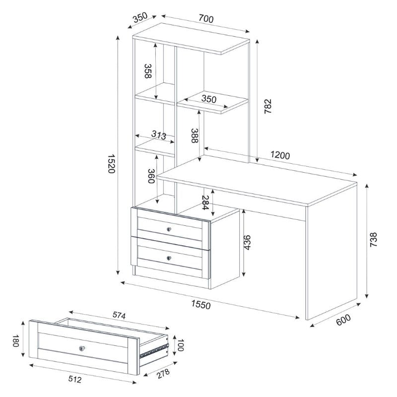 Γραφείο Εργασίας Mantra Χρώμα Λευκό 150x60x152