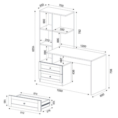 Γραφείο Εργασίας Mantra Χρώμα Λευκό 150x60x152