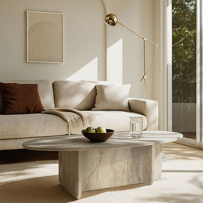 Τραπεζάκι Σαλονιού Ravey Χρώμα Travertine 120x60x39,6