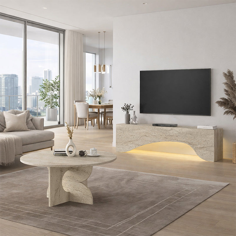 Έπιπλο Τηλεόρασης Mara με LED Χρώμα Travertine 150x31,4x40