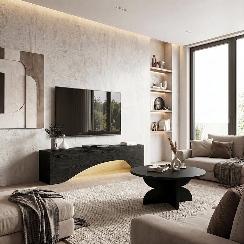 Έπιπλο Τηλεόρασης Mara με LED Χρώμα Sencron Black 150x31,4x40