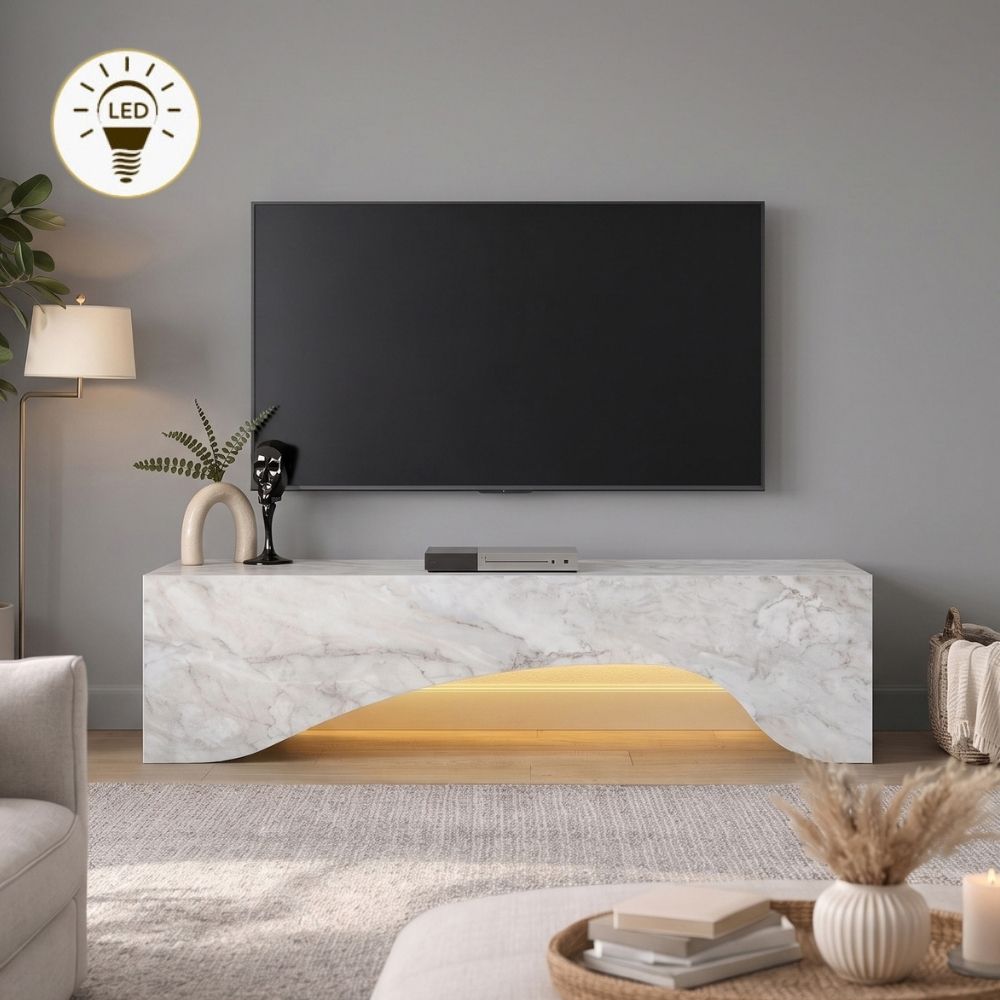 Έπιπλο Τηλεόρασης Mara με LED Χρώμα Λευκό Εφέ Μαρμάρου 150x31,4x40