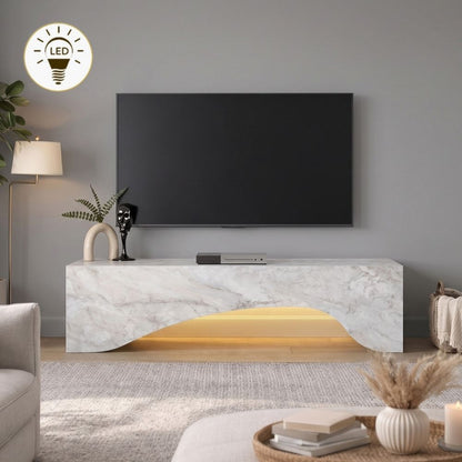 Έπιπλο Τηλεόρασης Mara με LED Χρώμα Λευκό Εφέ Μαρμάρου 150x31,4x40