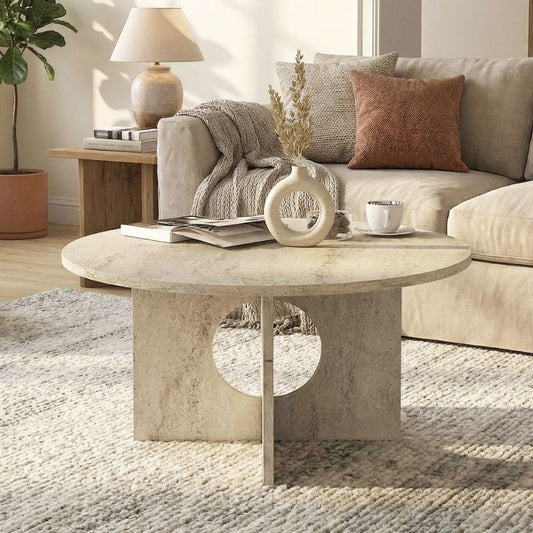 Τραπεζάκι Σαλονιού Mara Χρώμα Travertine Ø75x36,8