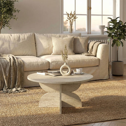 Τραπεζάκι Σαλονιού Mara Χρώμα Travertine Ø75x36,8