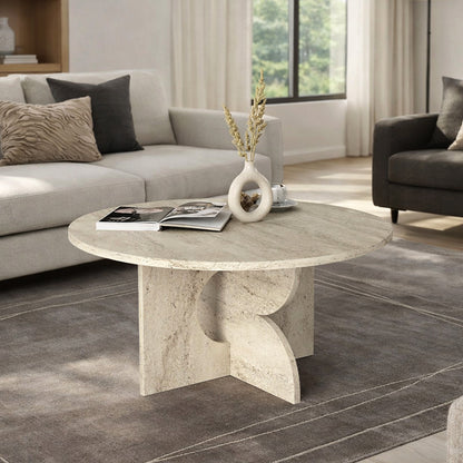 Τραπεζάκι Σαλονιού Mara Χρώμα Travertine Ø75x36,8