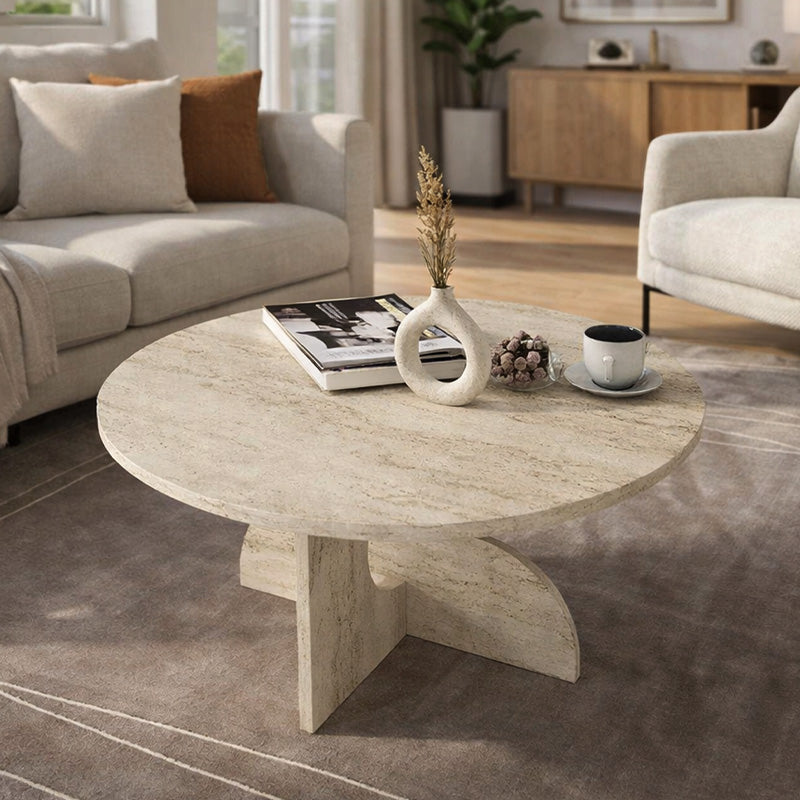 Τραπεζάκι Σαλονιού Mara Χρώμα Travertine Ø75x36,8