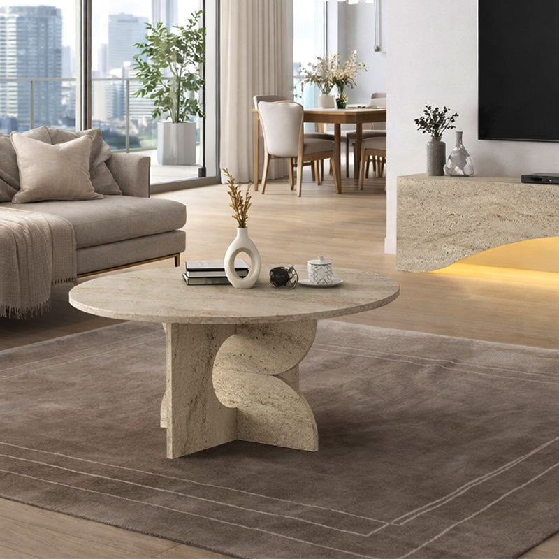 Τραπεζάκι Σαλονιού Mara Χρώμα Travertine Ø75x36,8