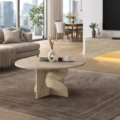 Τραπεζάκι Σαλονιού Mara Χρώμα Travertine Ø75x36,8