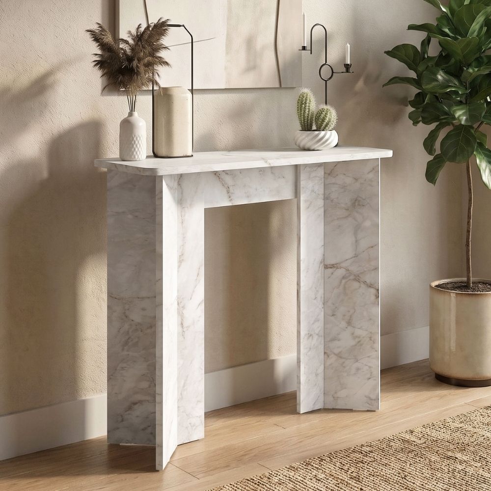 Κονσόλα Mara Χρώμα Λευκό Εφέ Μαρμάρου 90x29,6x91,8