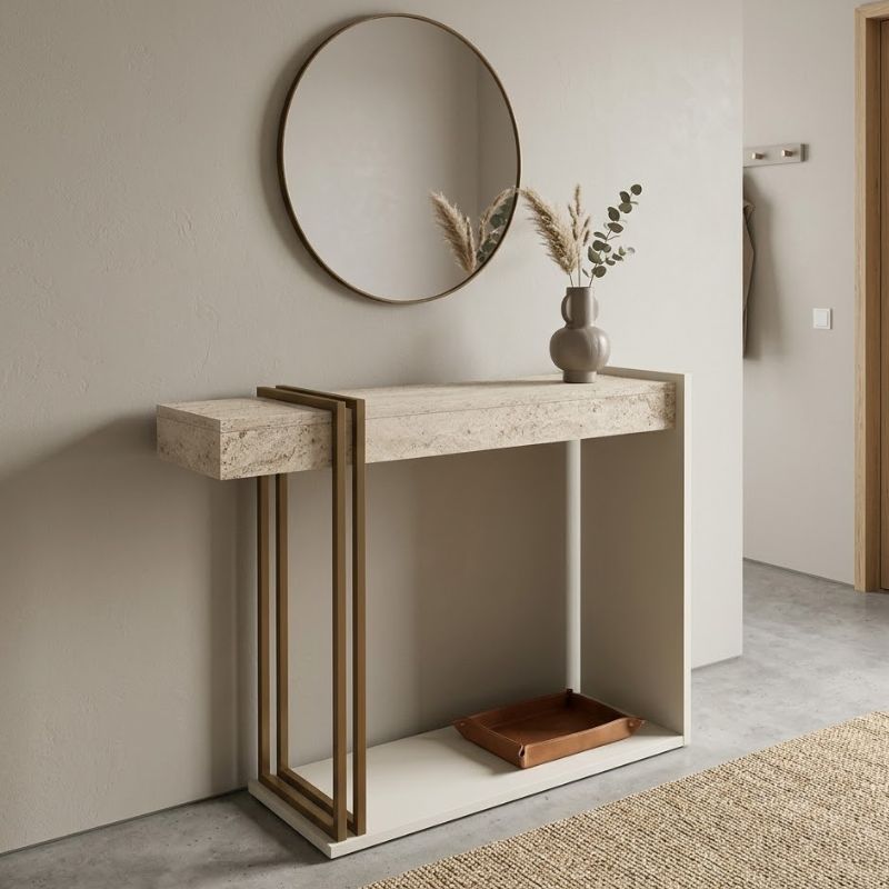 Κονσόλα Desca Χρώμα Travertine - Sandstone - Χρυσό 91,8x29,6x74,2