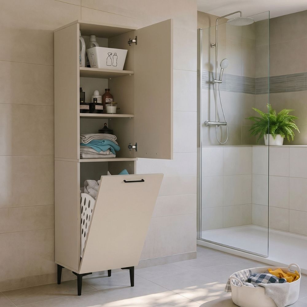 Ντουλάπι με Καλάθι Απλύτων Singa Χρώμα Sandstone 45x40x180