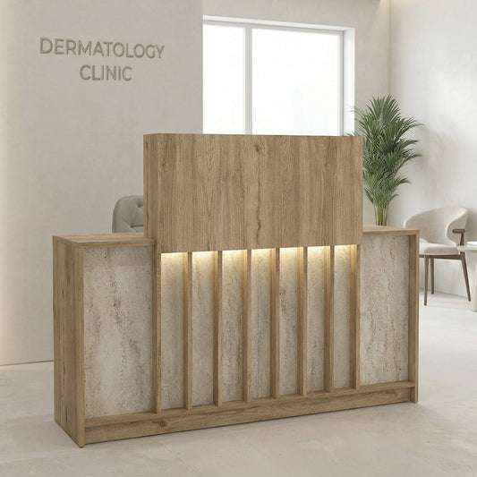 Γραφείο Υποδοχής - Reception Davis με LED Χρώμα Sepet Oak - Travertine 150x41,8x115