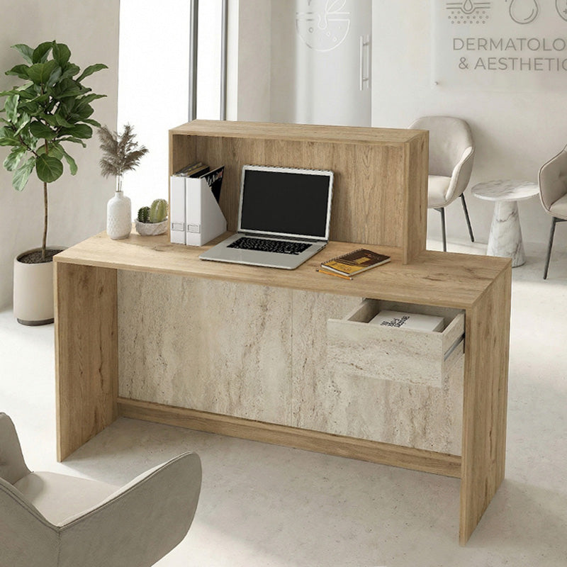 Γραφείο Υποδοχής - Reception Davis με LED Χρώμα Sepet Oak - Travertine 150x41,8x115