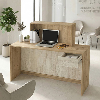 Γραφείο Υποδοχής - Reception Davis με LED Χρώμα Sepet Oak - Travertine 150x41,8x115