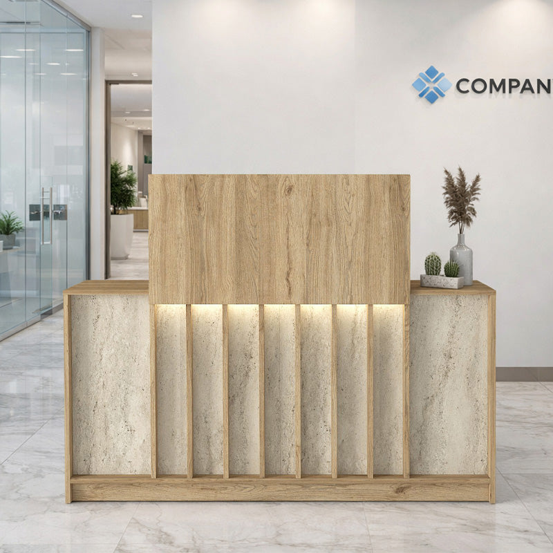 Γραφείο Υποδοχής - Reception Davis με LED Χρώμα Sepet Oak - Travertine 150x41,8x115