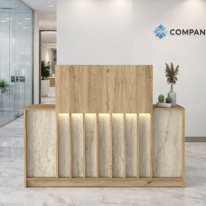 Γραφείο Υποδοχής - Reception Davis με LED Χρώμα Sepet Oak - Travertine 150x41,8x115