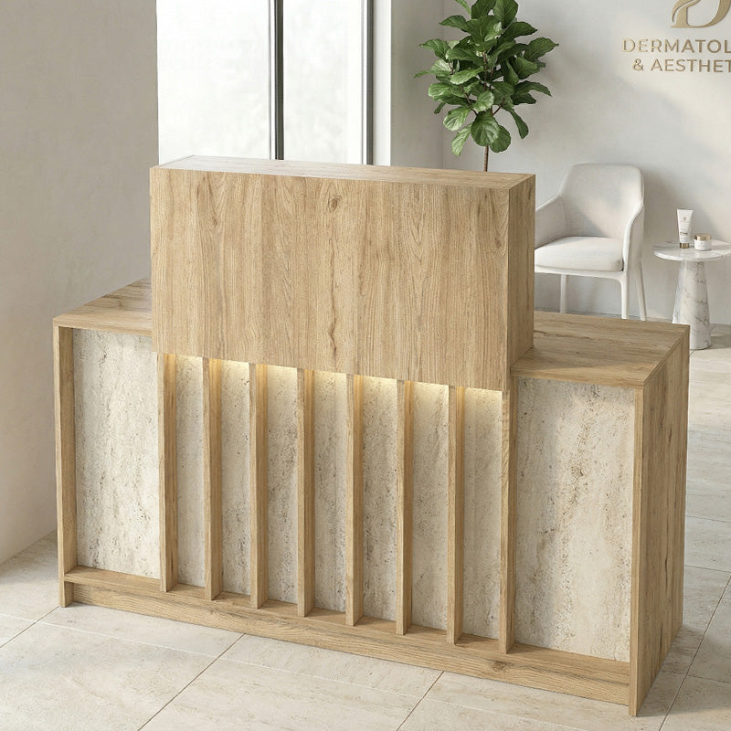 Γραφείο Υποδοχής - Reception Davis με LED Χρώμα Sepet Oak - Travertine 150x41,8x115
