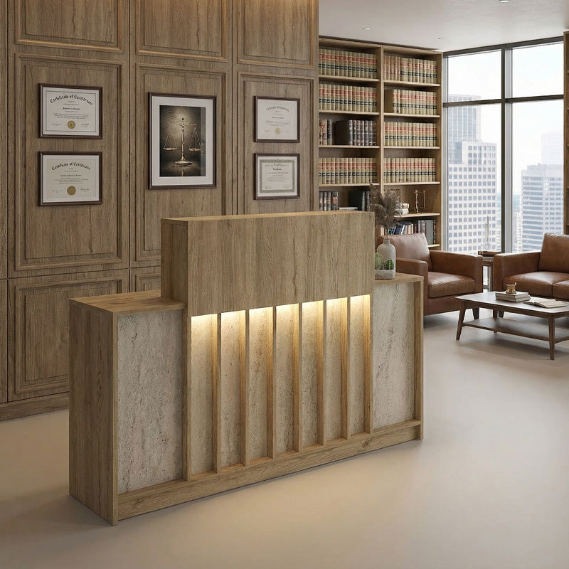 Γραφείο Υποδοχής - Reception Davis με LED Χρώμα Sepet Oak - Travertine 150x41,8x115
