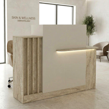 Γραφείο Υποδοχής - Reception Dayana με LED Χρώμα Travertine - Sandstone 150x85,2x120