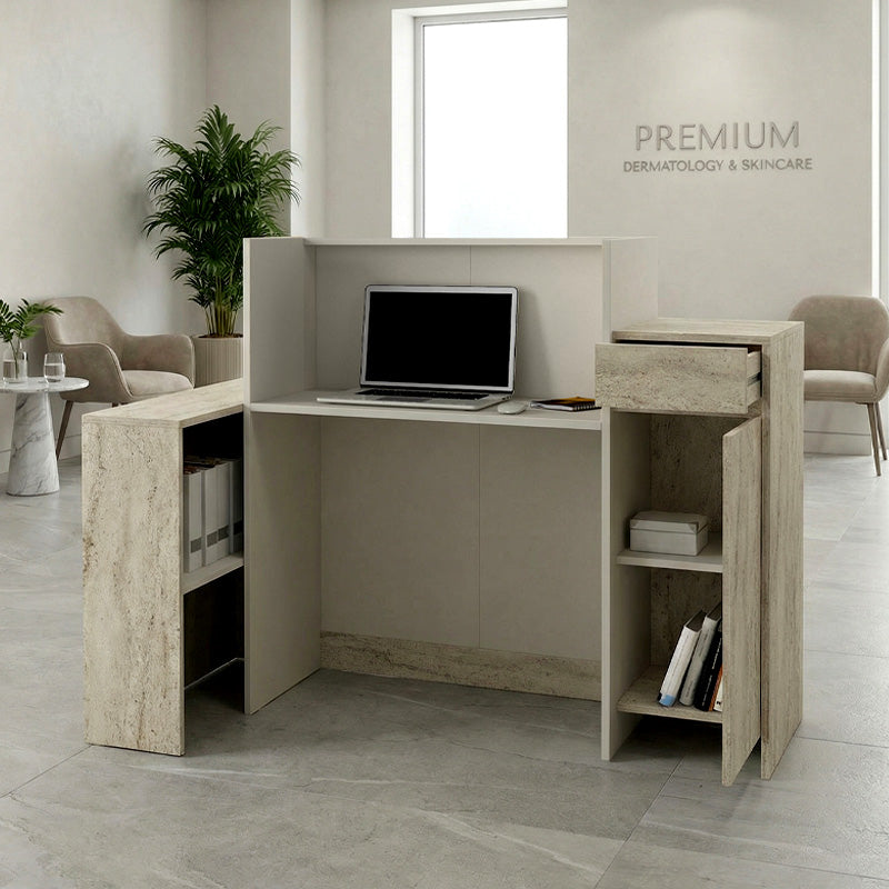 Γραφείο Υποδοχής - Reception Dayana με LED Χρώμα Travertine - Sandstone 150x85,2x120