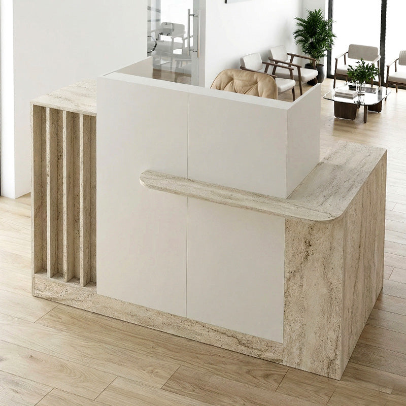 Γραφείο Υποδοχής - Reception Dayana με LED Χρώμα Travertine - Sandstone 150x85,2x120