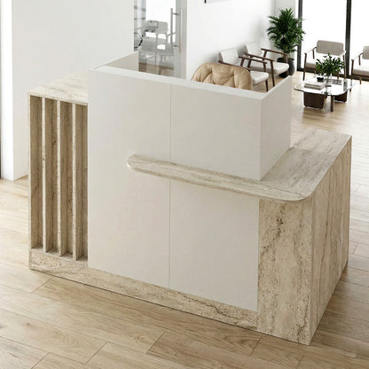 Γραφείο Υποδοχής - Reception Dayana με LED Χρώμα Travertine - Sandstone 150x85,2x120