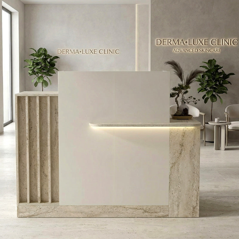 Γραφείο Υποδοχής - Reception Dayana με LED Χρώμα Travertine - Sandstone 150x85,2x120