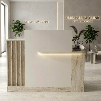 Γραφείο Υποδοχής - Reception Dayana με LED Χρώμα Travertine - Sandstone 150x85,2x120