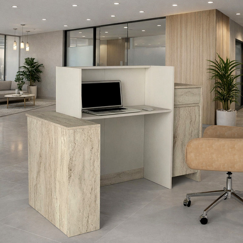 Γραφείο Υποδοχής - Reception Dayana με LED Χρώμα Travertine - Sandstone 150x85,2x120