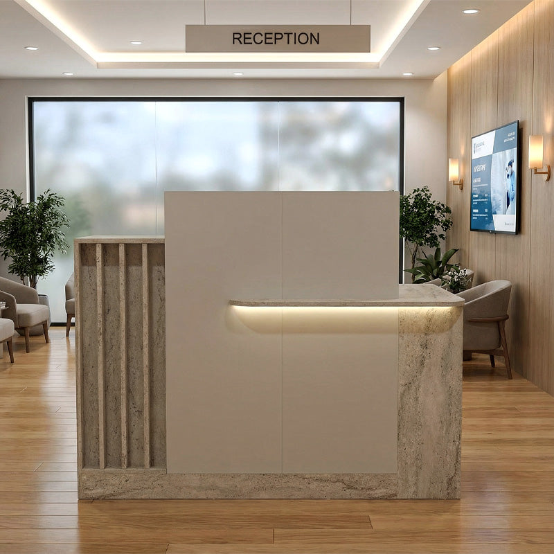 Γραφείο Υποδοχής - Reception Dayana με LED Χρώμα Travertine - Sandstone 150x85,2x120