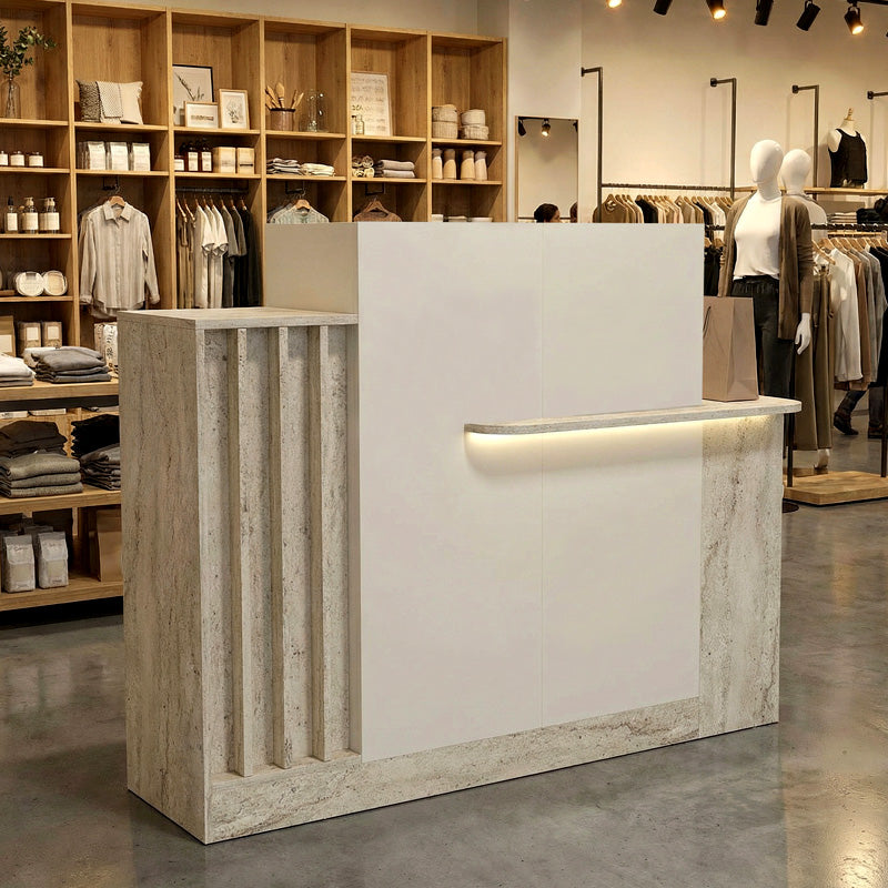Γραφείο Υποδοχής - Reception Dayana με LED Χρώμα Travertine - Sandstone 150x85,2x120