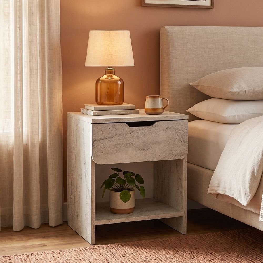 Mida Bedside Table Travertine Color 45x40x52