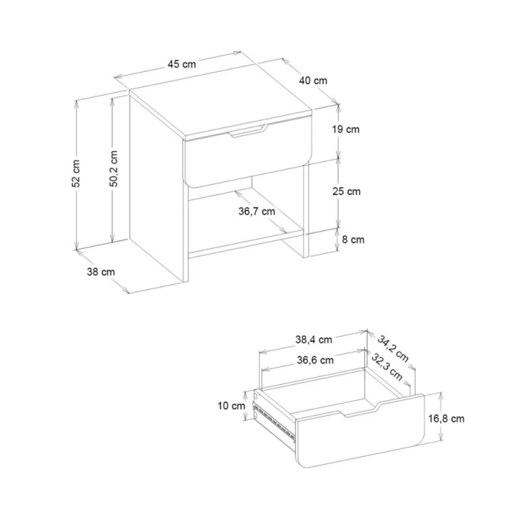 Mida Bedside Table Travertine Color 45x40x52