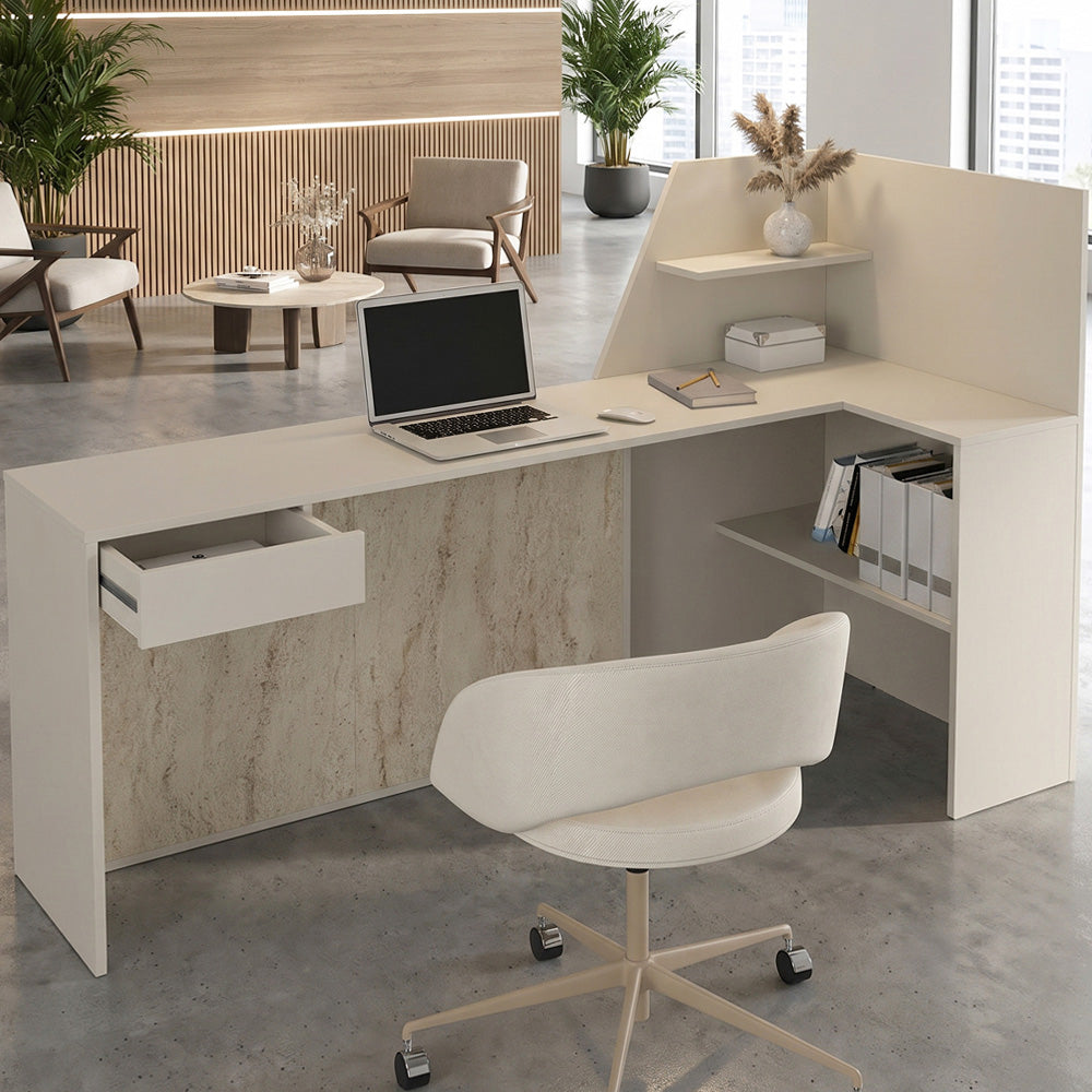 Γραφείο Υποδοχής - Reception Zegma με LED Χρώμα Sandstone - Travertine 181,2x73,2x120