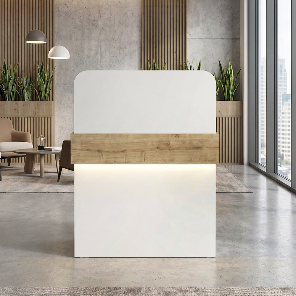 Γραφείο Υποδοχής - Reception Telmos με LED Χρώμα Λευκό - Sapphire Oak 90x43,6x119,2