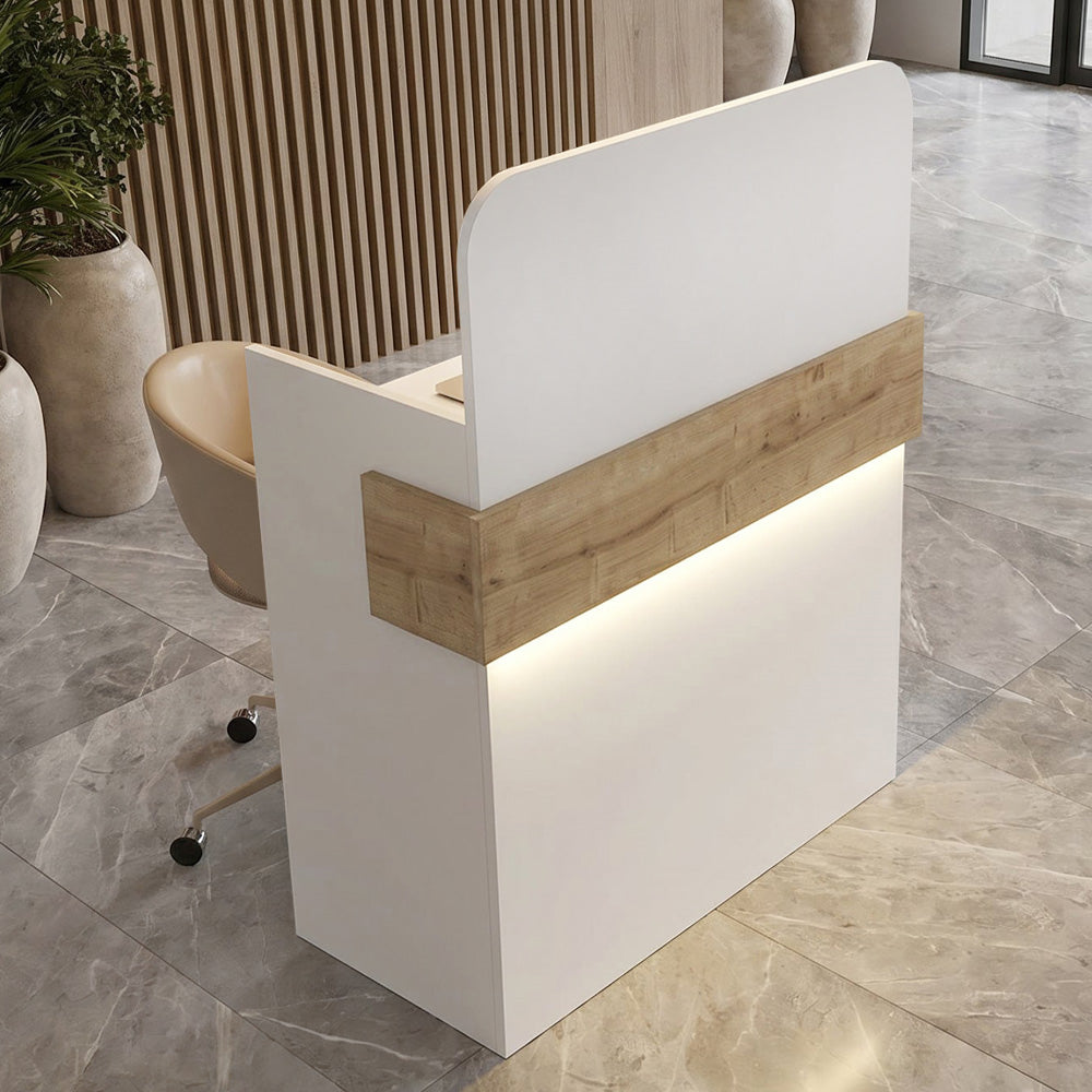 Γραφείο Υποδοχής - Reception Telmos με LED Χρώμα Λευκό - Sapphire Oak 90x43,6x119,2