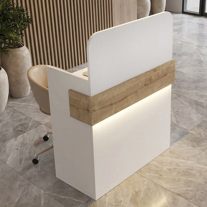 Γραφείο Υποδοχής - Reception Telmos με LED Χρώμα Λευκό - Sapphire Oak 90x43,6x119,2