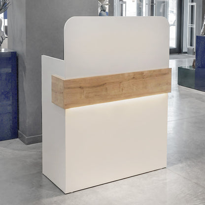 Γραφείο Υποδοχής - Reception Telmos με LED Χρώμα Λευκό - Sapphire Oak 90x43,6x119,2