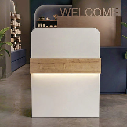 Γραφείο Υποδοχής - Reception Telmos με LED Χρώμα Λευκό - Sapphire Oak 90x43,6x119,2