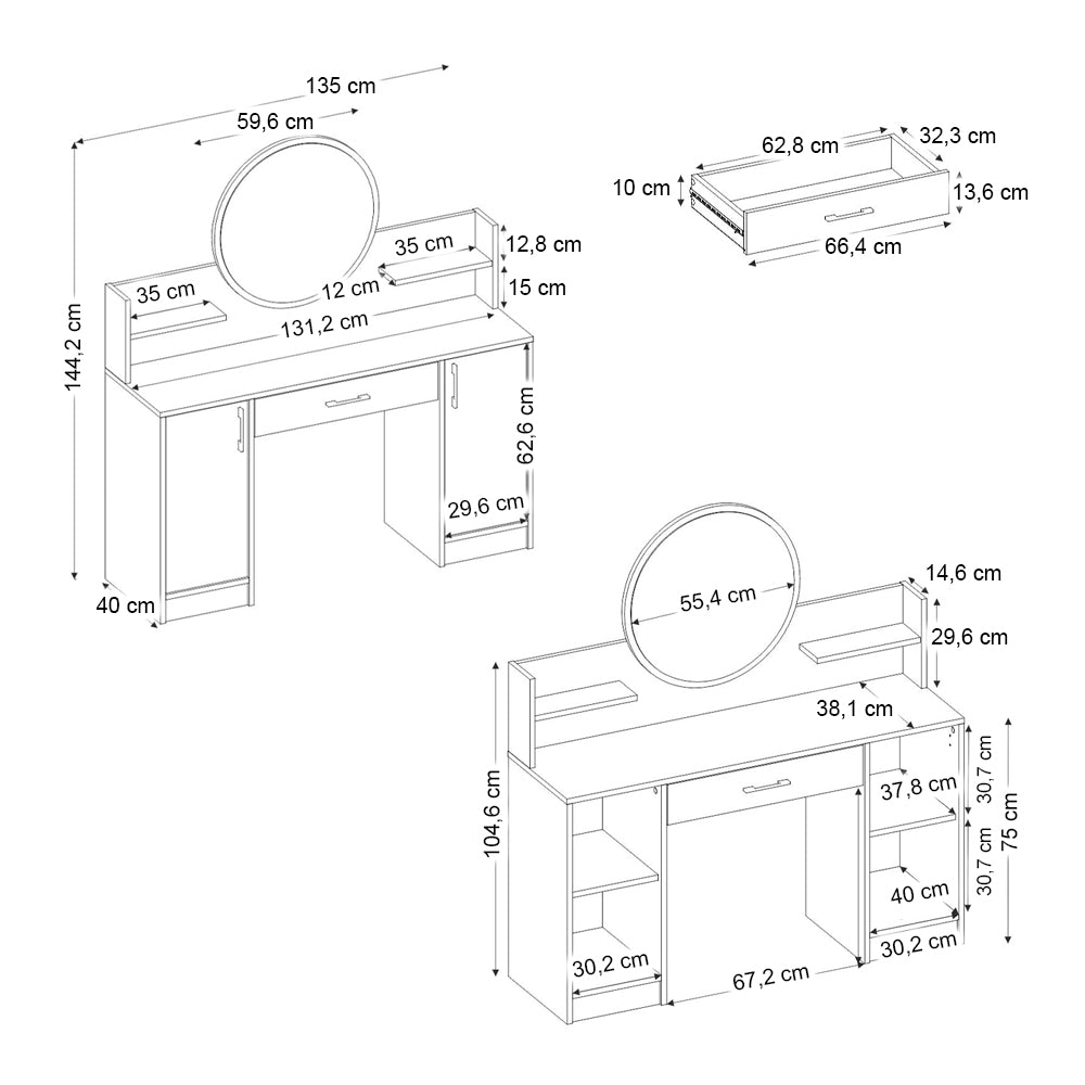 Τουαλέτα με Καθρέπτη Talos Χρώμα Λευκό 135x40x144,2