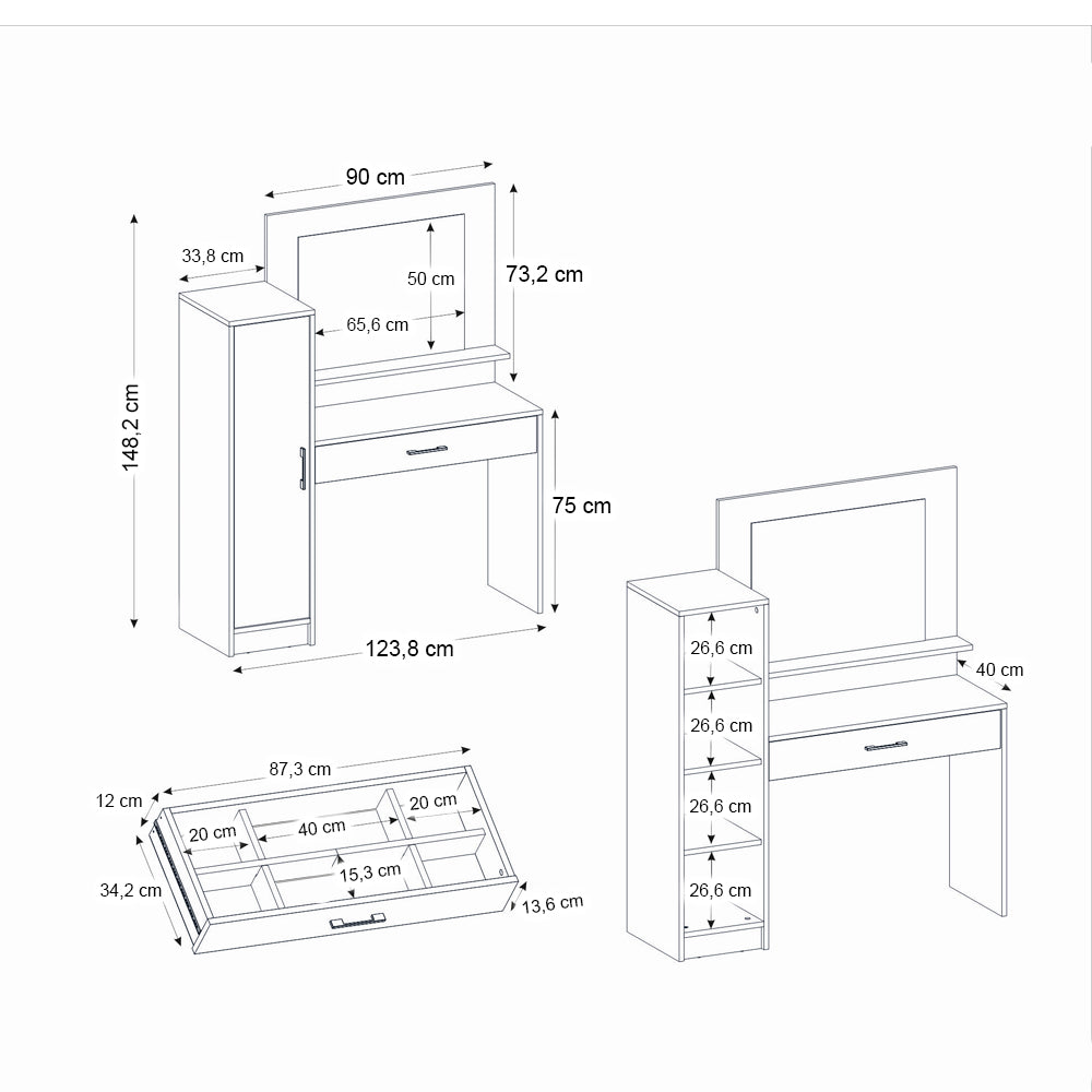 Τουαλέτα με Καθρέπτη Kaunos Χρώμα Λευκό 123,8x40x148,2
