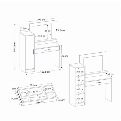 Τουαλέτα με Καθρέπτη Kaunos Χρώμα Λευκό 123,8x40x148,2