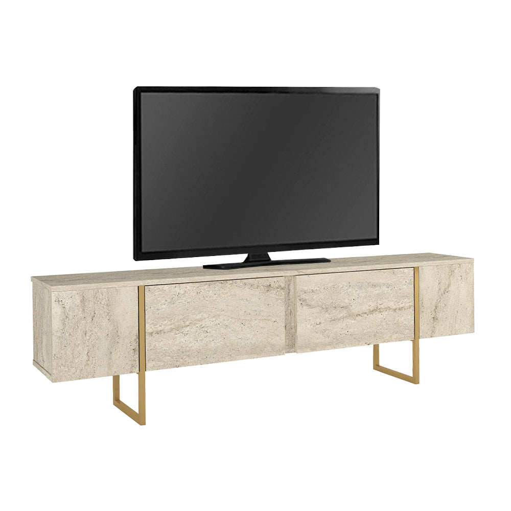 Έπιπλο Τηλεόρασης Orontes Χρώμα Travertine - Χρυσό 180x29,6x50
